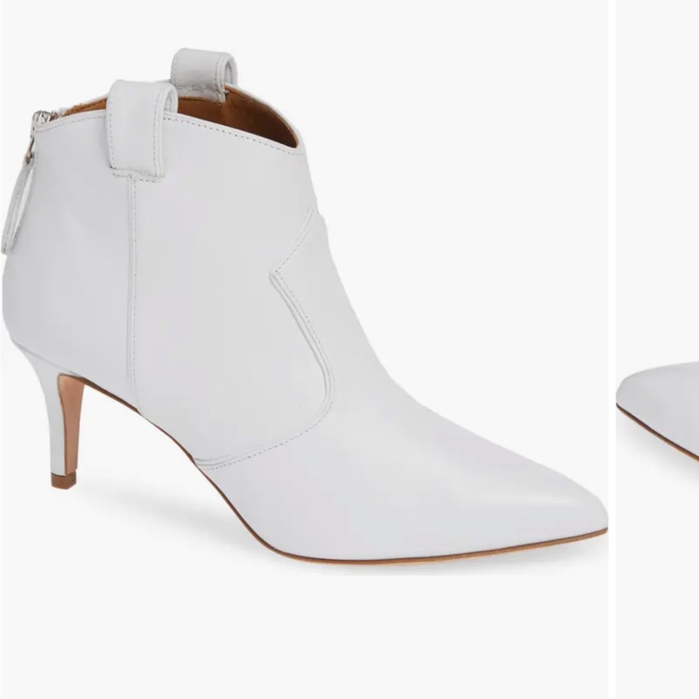 Veronica Beard White Leather Ankle Booties with Heel